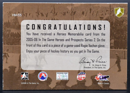 2005-06 ITG Heroes and Prospects Series 2 Hero Memorabilia Vachon HM-55 Glove