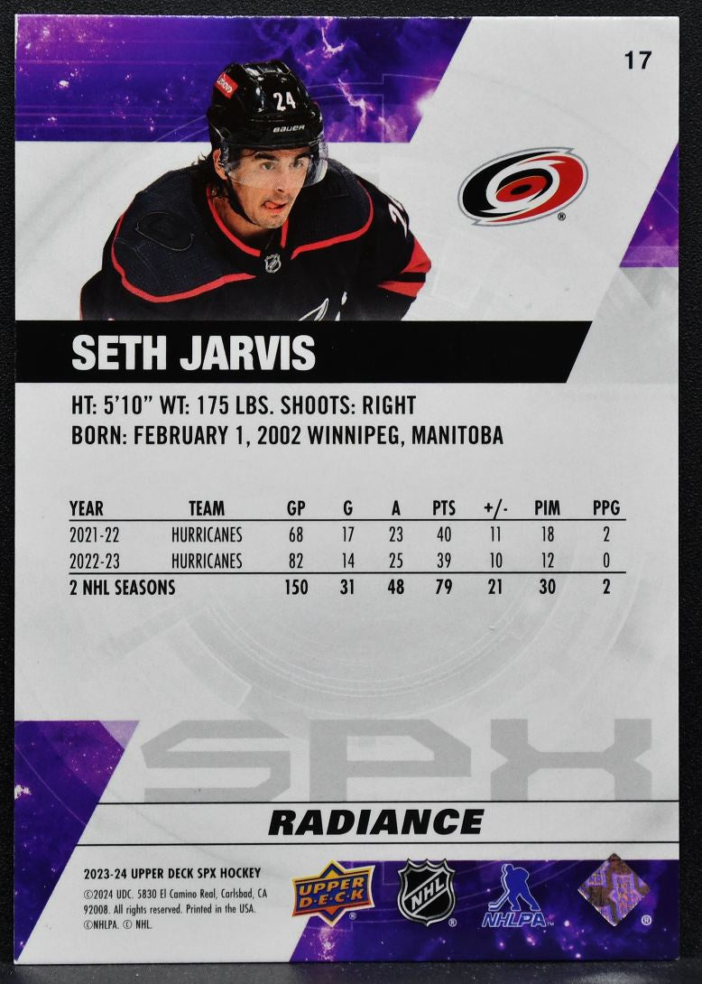2023-24 SPx Radiance Seth Jarvis 17 Carolina Hurricanes 027/100 7719