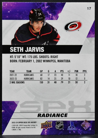 2023-24 SPx Radiance Seth Jarvis 17 Carolina Hurricanes 027/100 7719