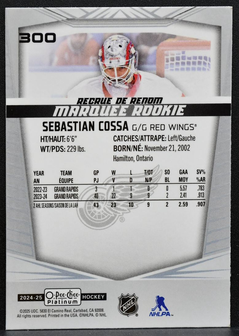 2024-25 O-Pee-Chee Platinum Marquee Rookie Sebastian Cossa 300 Red Wings RC 9560
