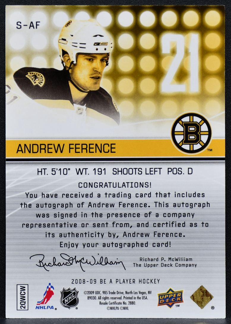 2008-09 Upper Deck Be a Player Signatures Andrew Ference S-AF Auto 4730