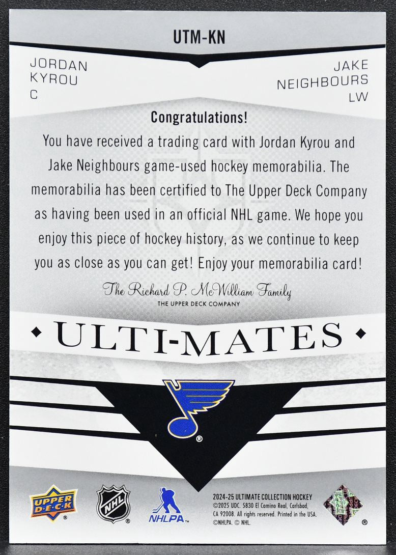 24-25 UD Ultimate Collection Ulti-Mates Jersey Kyrou / Neighbours Blues Jersey 3308
