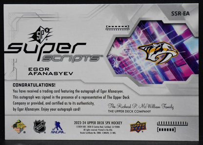 2023-24 SPx RC Superscripts Egor Afanasyev SSR-EA Nashville Predators RC Auto 5839