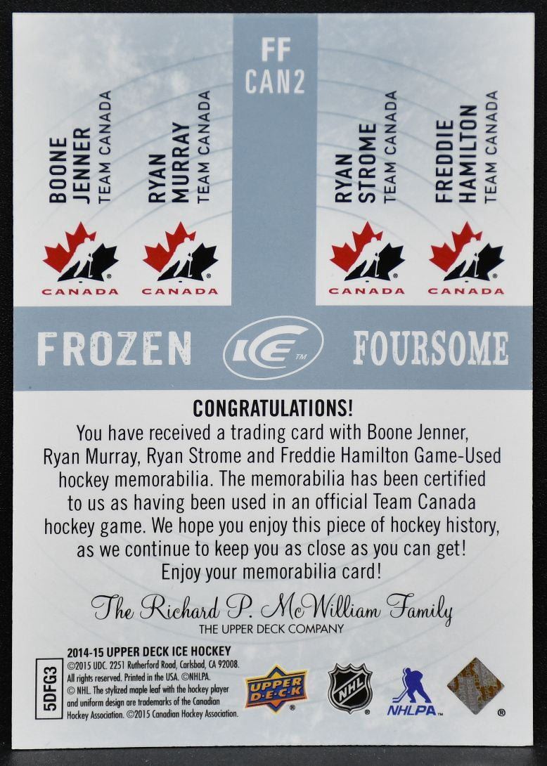 2014-15 UD Frozen Jenner / Murray / Storme / Hamilton Team Canada Jersey 6702