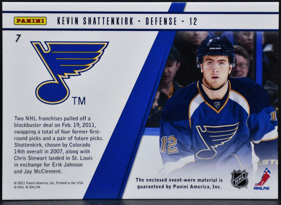 2010-11 Panini Zenith Rookie Roll Call Kevin Shattenkirk 7 Blues RC Jersey 1983