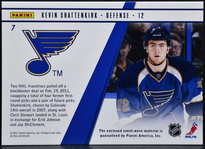 2010-11 Panini Zenith Rookie Roll Call Kevin Shattenkirk 7 Blues RC Jersey 1983