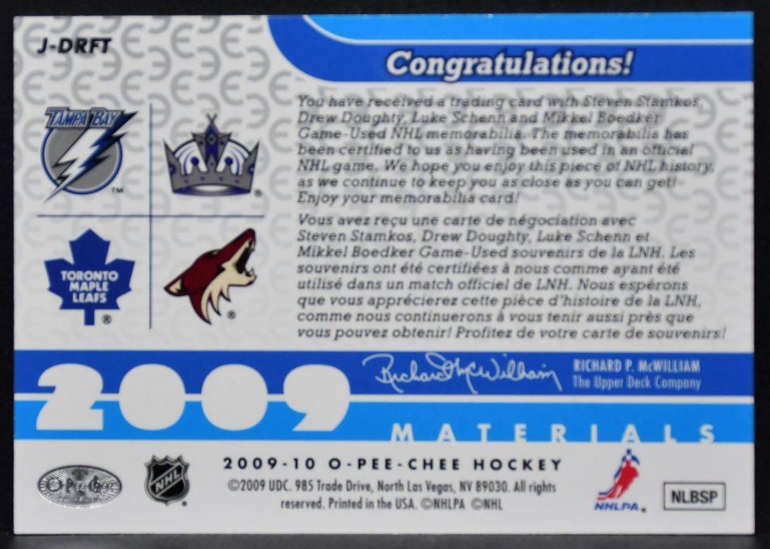 2009-10 OPC Materials Doughty/Schenn/Boedker/Stamkos RC Jersey 8395