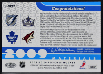 2009-10 OPC Materials Doughty/Schenn/Boedker/Stamkos RC Jersey 8395
