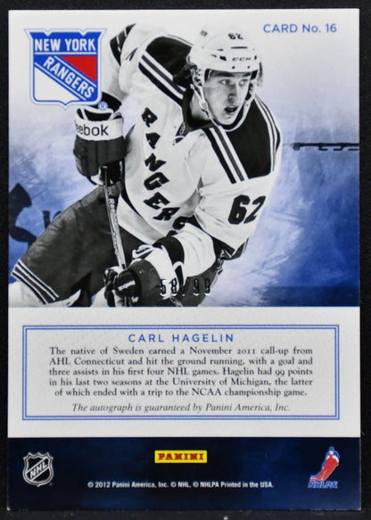 2012-13 Panini Prime Signatures Carl Hagelin 16 New York Rangers Auto 3319