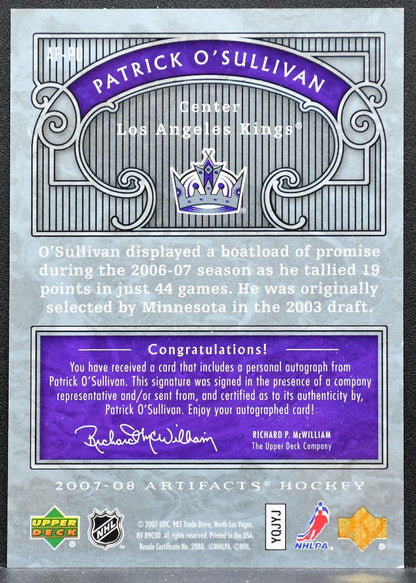 2007-08 Upper Deck Artifacts Auto-Facts Patrick O'Sullivan AF-PO Kings Auto 9440