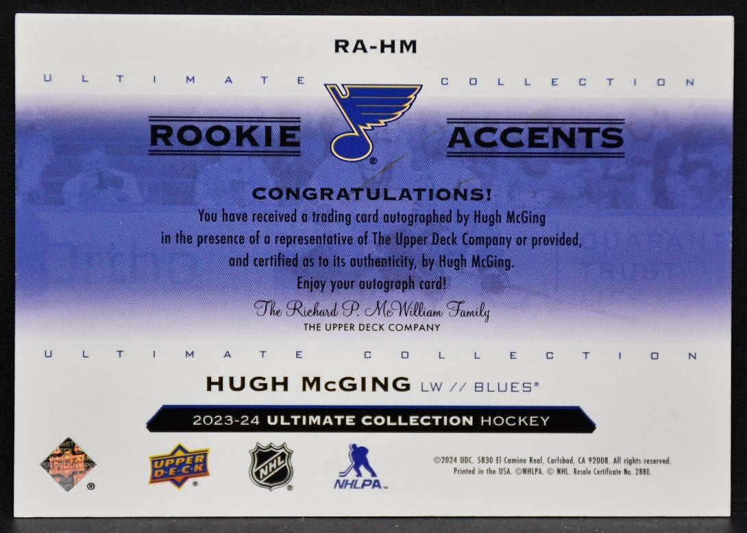 23-24 UD Ultimate Collection RC Accents McGing RA-HM Blues RC Auto 76/99 5440