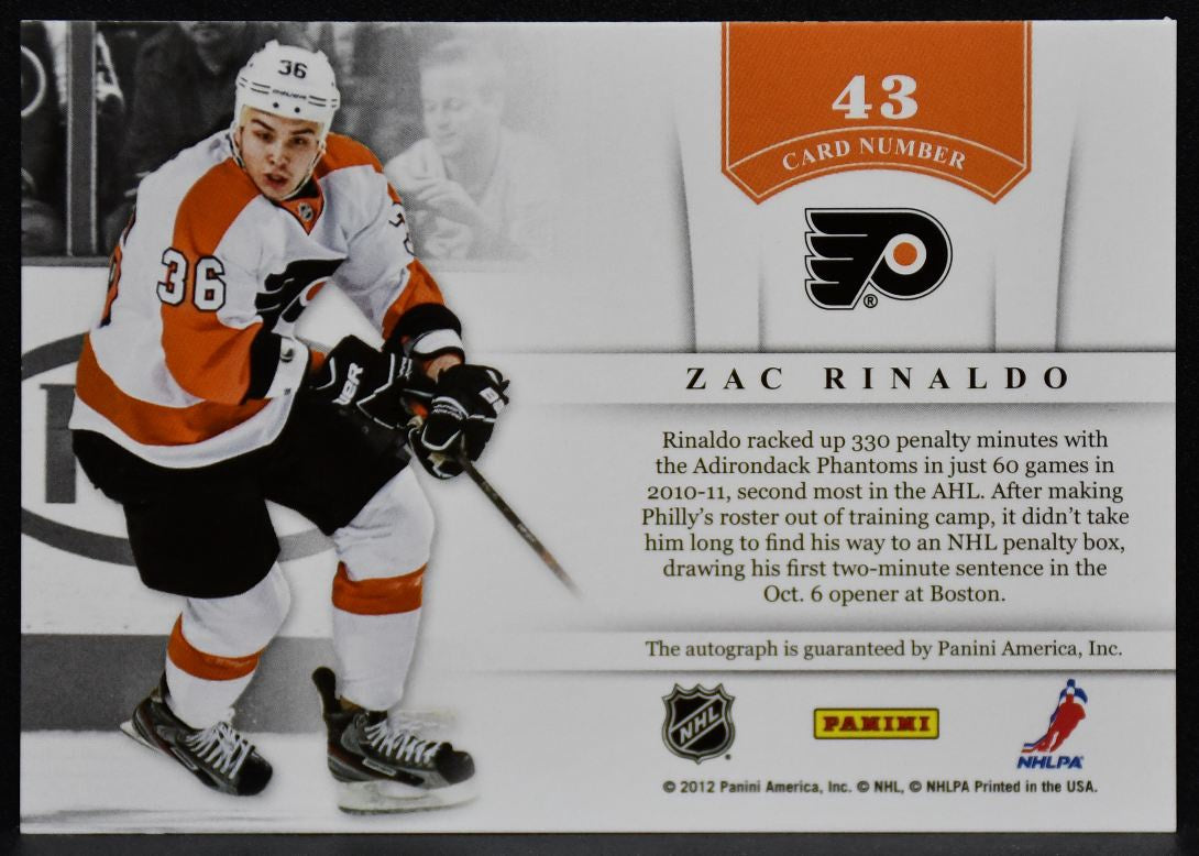 2011-12 Panini Contenders NHL Ink Zac Rinaldo 43 Philadelphia Flyers Auto 7426