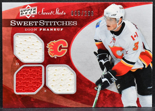 2007-08 UD Sweet Shot Stitches Triples Dion Phaneuf Flames 009/299 Jersey 6828