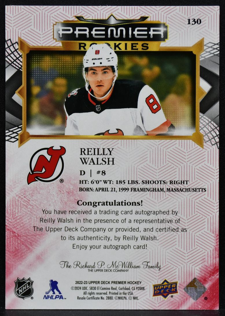 2022-23 Upper Deck Premier Rookies Reilly Walsh 130 Devils RC Auto 4982