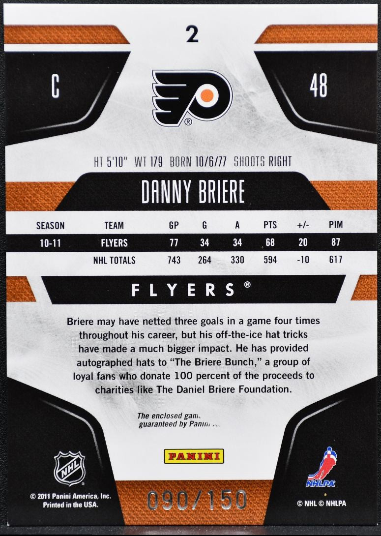 2011-12 Panini Certified Red Mirror Jersey Danny Briere 2 /150 Jersey 0154