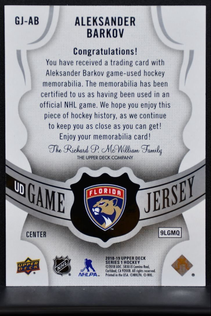 2018-19 UD Series 1 UD Game Jersey Aleksander Barkov GJ-AB Panthers Jersey 5616