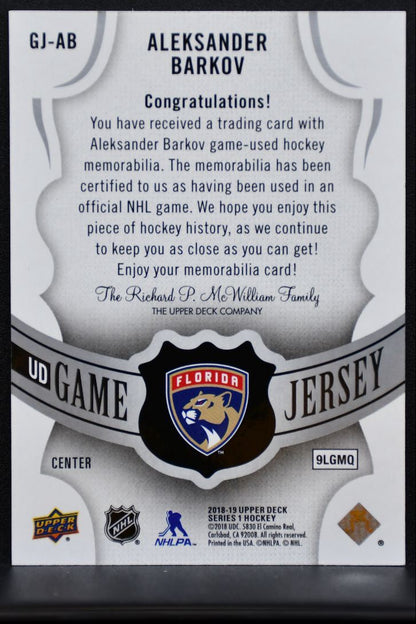 2018-19 UD Series 1 UD Game Jersey Aleksander Barkov GJ-AB Panthers Jersey 5616