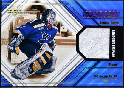 2000-01 UD Black Diamond Game Gear Roman Turek Blues Goalie Pad 1053