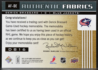 2011-12 SP Game Used Authentic Fabrics Derick Brassard Blue Jackets Jersey 5272