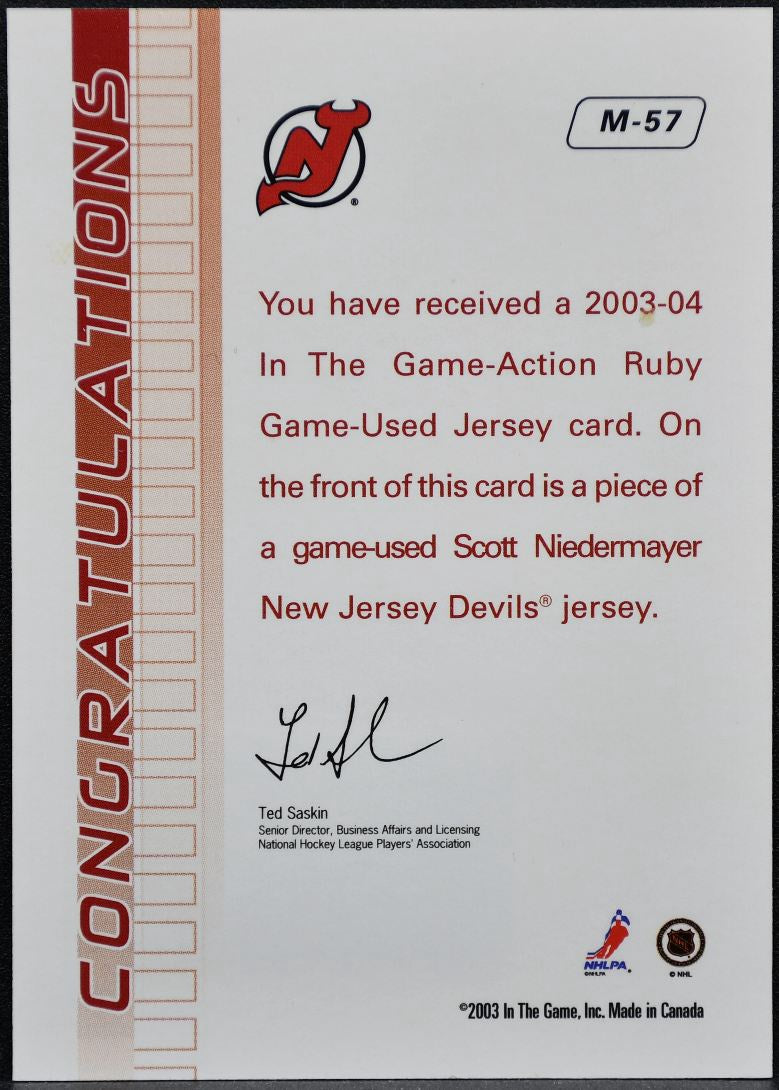 2003-04 In The Game Action Jerseys Ruby Niedermayer Jersey 9868