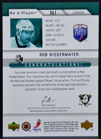 2005-06 Upper Deck Be a Player Signatures Rob Niedermayer Mighty Ducks Auto 9403