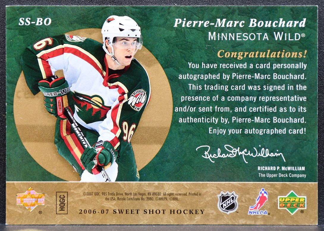 2006-07 UD Sweet Shot Signature Shots Pierre-Marc Bouchard Wild Auto 8122