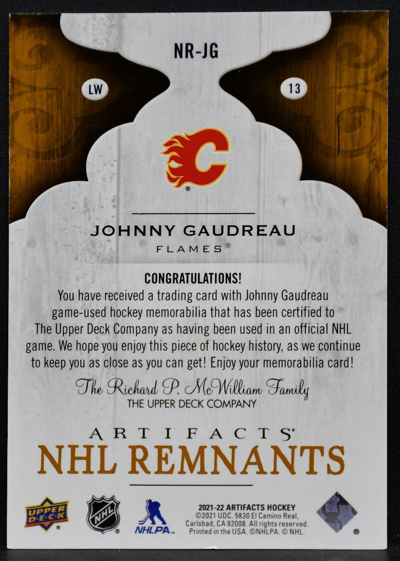 2021-22 UD Artifacts NHL Remnants Johnny Gaudreau NR-JG Calgary Flames Jersey 3538