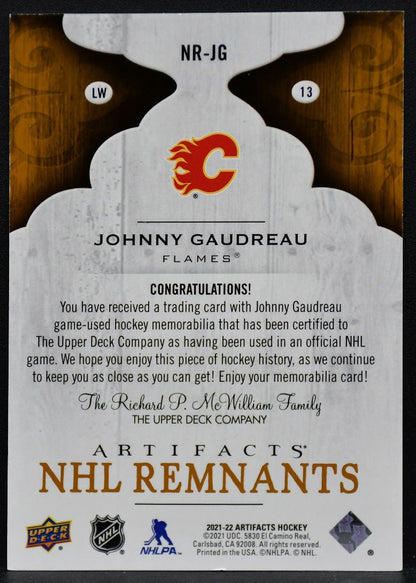 2021-22 UD Artifacts NHL Remnants Johnny Gaudreau NR-JG Calgary Flames Jersey 3538