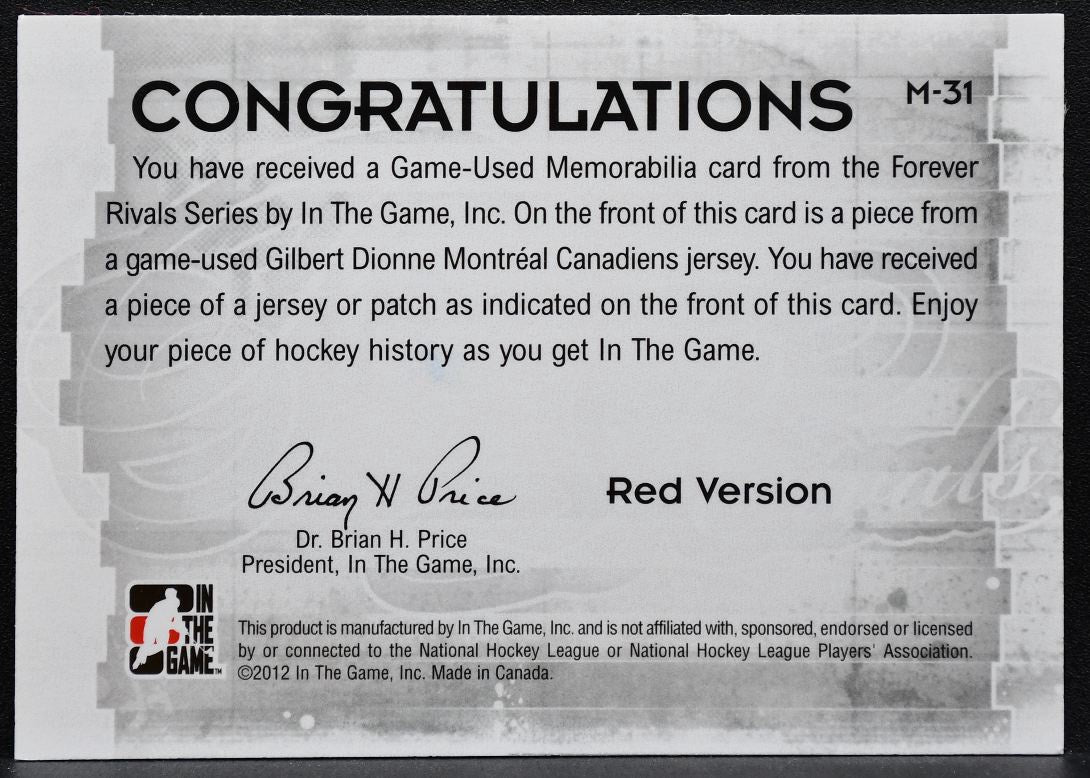 2012-13 ITG Forever Rivals Used Jerseys Red Gilbert Dionne Canadiens Jersey 5333