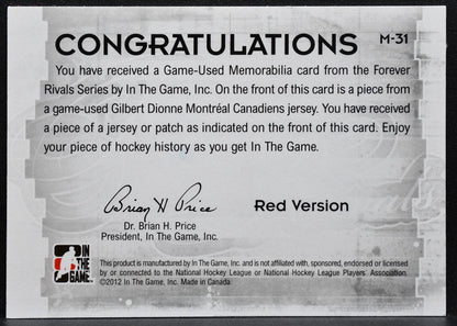 2012-13 ITG Forever Rivals Used Jerseys Red Gilbert Dionne Canadiens Jersey 5333