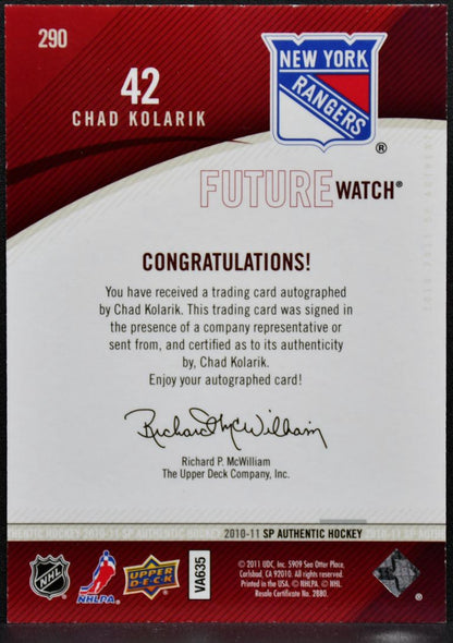2010-11 SP Authentic Future Watch Auto Chad Kolarik 290 RC Auto /999 6089