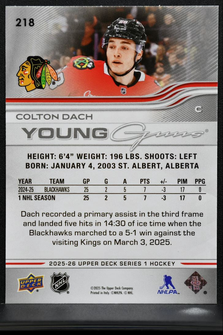 2025-26 Upper Deck Series 1 Young Guns Colton Dach Chicago Blackhawks RC 2959