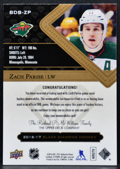 2016-17 Upper Deck Black Diamond Relics Zach Parise Wild 114/149 Jersey 5412