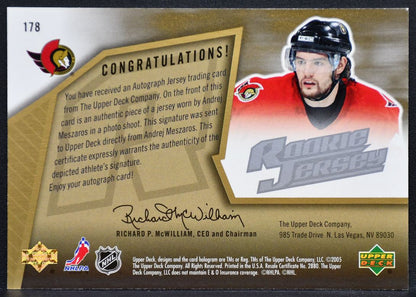 2005-06 SPx RC Jersey Andrej Meszaros 178 Senators RC Auto 0555/1499 Jersey 0348