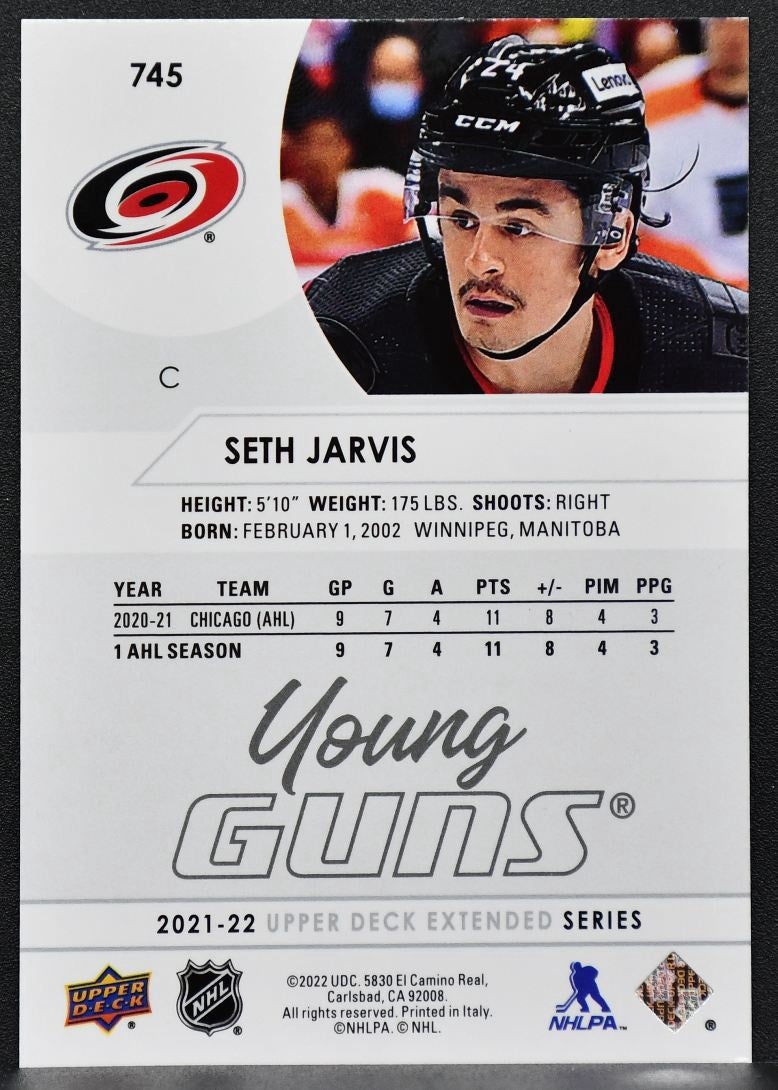 2021-22 UD Extended Series Young Guns Seth Jarvis 745 Carolina Hurricanes RC 5067