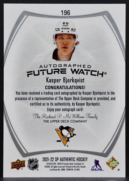 2021-22 SP Authentic Future Watch Auto Bjorkqvist Penguins RC Auto 966/999 1155