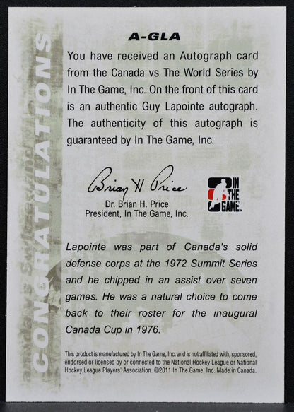 2011-12 In The Game Canada vs. the World Auto Guy Lapointe Canada Auto 1988