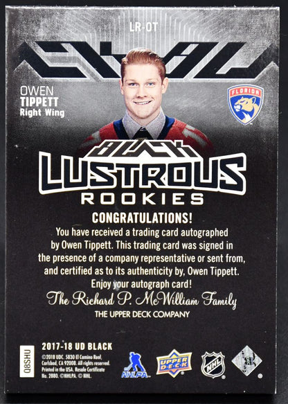 Carte autographiée Tippett LR-OT RC Auto 096/175, collection UD Black Black Lustrous Rookies 2017-18
