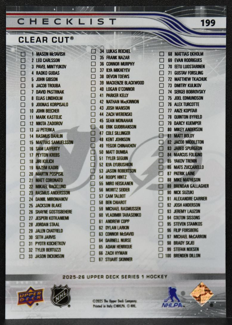 25-26 UD Series 1 Checklist Jacob Markstrom / Andrei Vasilevskiy 5487