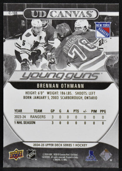 24-25 UD Series Young Guns Black and White Brennan Othmann C-105 Rangers RC 3834