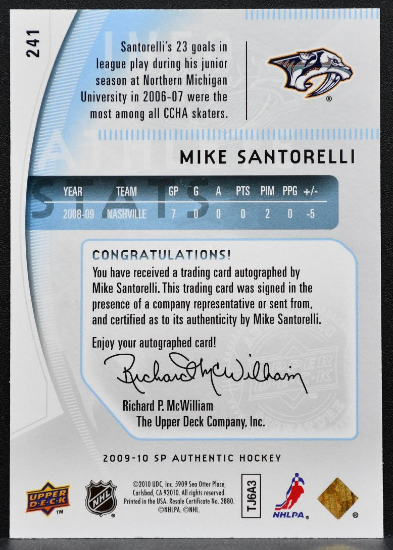 2009-10 SP Authentic Future Watch Auto Mike Santorelli RC Auto 020/999 2848