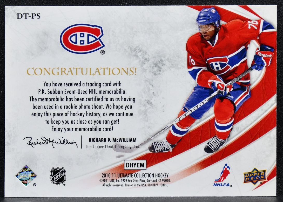 2010-11 Upper Deck Debut Threads Jersey P.K. Subban DT-PS RC 117/200 Jersey 9217