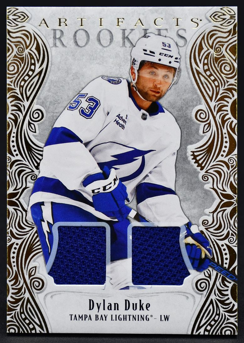 2025-26 UD Artifacts Rookies Gold Material Dylan Duke 189 RC 027/499 Jersey