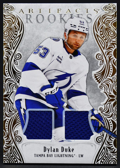 2025-26 UD Artifacts Rookies Gold Material Dylan Duke 189 RC 027/499 Jersey