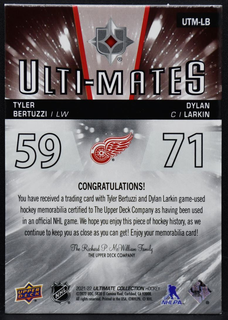 2021-22 UD Ultimate Collection Ulti-Mates Jersey Bertuzzi / Larkin Red Wings 3460