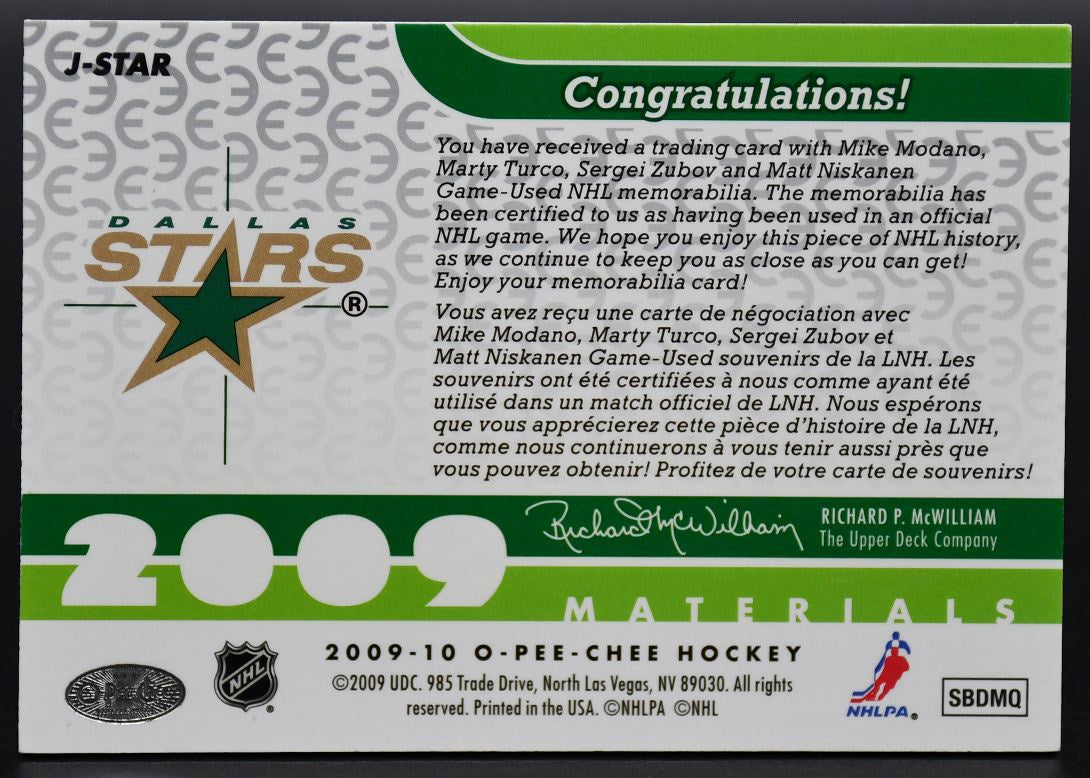 2009-10 OPC Materials Turco/Niskanen/Modano/Zubov Jersey