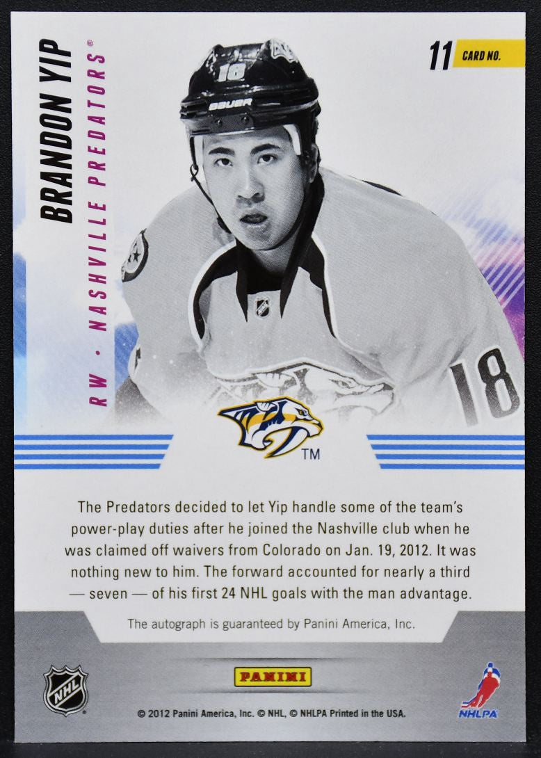 2011-12 Panini Titanium New Wave Autographs Brandon Yip 11 Predators Auto 8898
