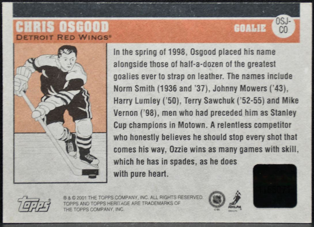 2000-01 Topps Heritage The Original Six Jersey Osgood Red Wings Jersey 2232