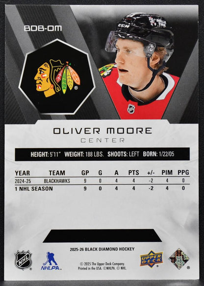 2025-26 UD Black Diamond Base Oliver Moore BDB-OM Chicago Blackhawks 217/349 7559