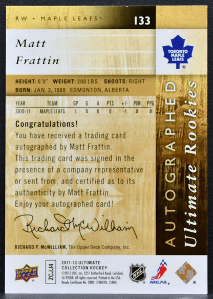 2011-12 UD Ultimate Collection Frattin 133 Maple Leafs RC Auto 055/299 1154